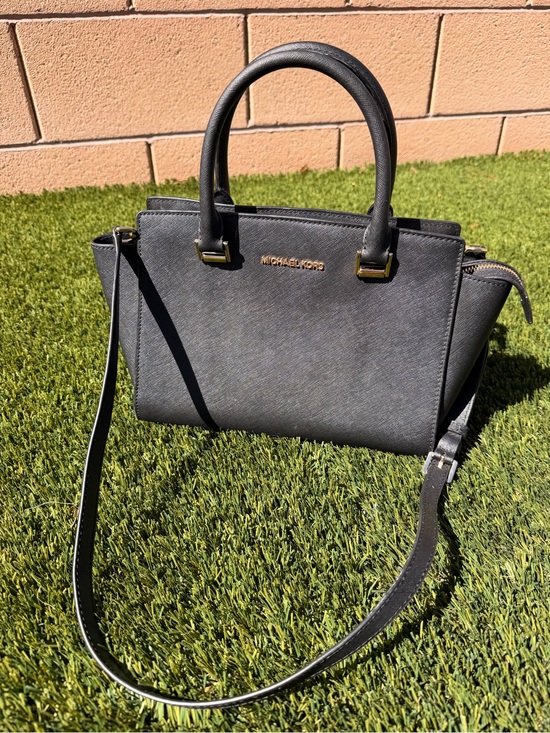 Michael Kors Handbags - Michael Kors Gray Saffiano Leather Satchel with Gold Hardware